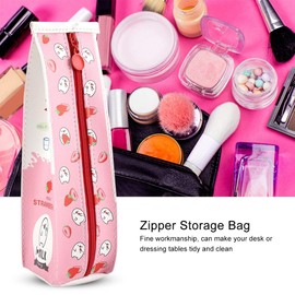 Haofy Cartoon Milk Stationery Bag, Waterproof PU Pencil Case Storage Bag with Large Capacity, High Quality Zipper (Pink)