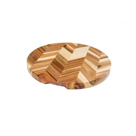 Lipper International Acacia Herringbone Round Cutting and Serving Board with Inset Handles for Chopping Meats, Fruits and Vegetables, 14" Diameter x 1" Thick