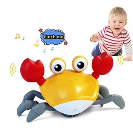 FEELGUY Crawling Crab Baby Toy,Fantastic Creatures Toys Infant Sensory Tummy time Toys Babies boy Girl for 36 Months to 15 Years Learning to Crawl Walking Toddler Gifts (Yellow)