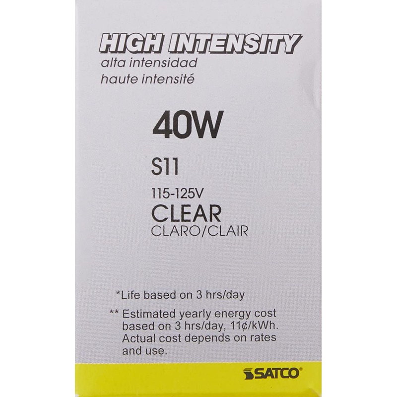Satco S3629 Intermediate Base 40-Watt S11 Light Bulb, Clear, 1