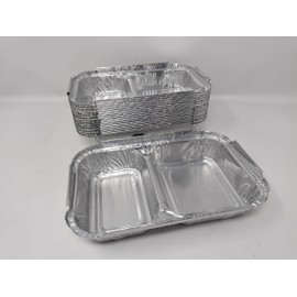 4 x 2 Compartment Aluminium Foil Rectangular Roasting Oven Baking Dish Tray BBQ Airfryer 203x133x30mm
