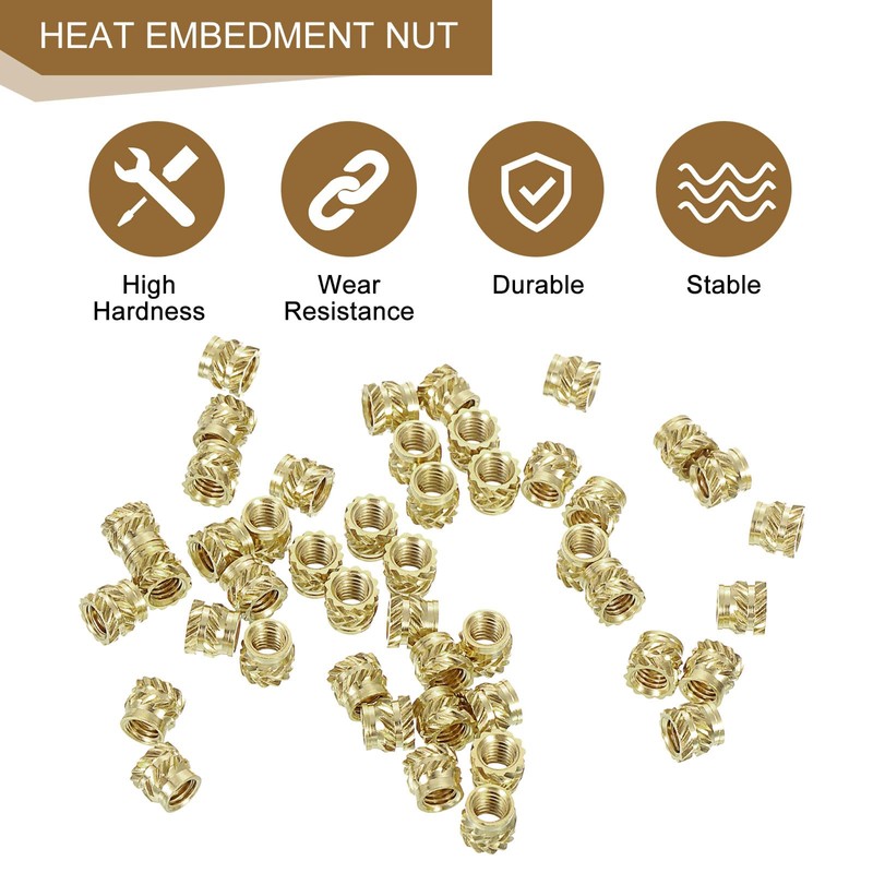sourcing map 50Pcs M3x4x4.5mm Knurled Insert Nut, Brass Knurled Threaded