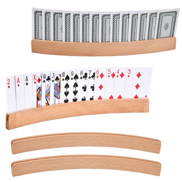 Yasmous Playing Cards Holders Set of 4Pcs Handsfree Poker Holder Curved Wooden Stands Card Organizer for Kids, Adults, Seniors for Bridge, Go Fish, Uno
