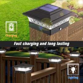 Solar Post Cap Lights Outdoor 6pack, Waterproof Fence Post Lights with 16 Ultra Bright LEDs Fit 4x4 Wood/Vinyl Posts, Black Deck Post Lights with Warm/Cool White for Garden, Patio, Porch, Yard