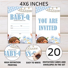 RPLCSPC BBQ Baby Shower Invitation Backyard Them Baby Shower Gender Neutral Party Fill in Invites Cards Boy Invitation Paper Cards for Gender Reveal Birthday Party Supplies, 20 Sets-A17