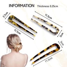 3 Pieces U-shaped Hair Pins, French Hair Pins, French Style Cellulose Acetate Turtle Shell Fork Sticks Updo Hairpin, French Twist Hair Pin for Women Styling Hair Accessories