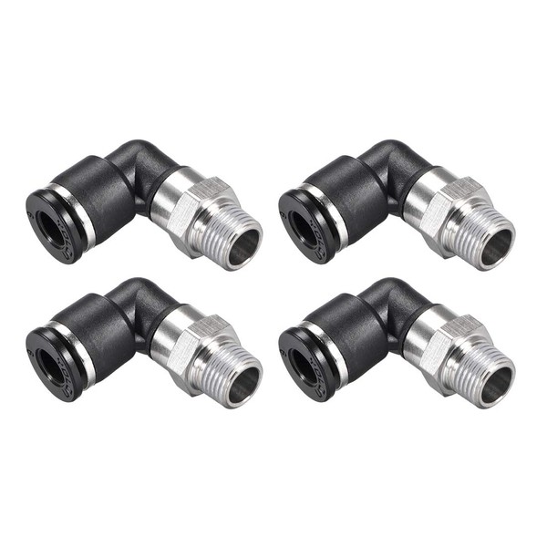 uxcell Push Connector Tube Fitting Male Elbow 6mm Tube OD X 1/8NPT Thread Pneumatic Air Push Fit Lock Fitting 4pcs