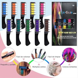 Peine de Tiza para el Cabello, 10 Colores Peine de Tiza Lavable Teñir Pelo