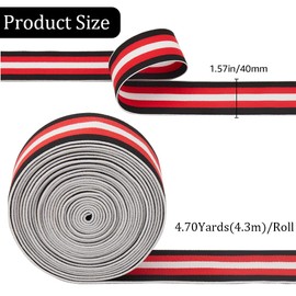 GORGECRAFT Elastic Band 4.3 m 40 mm Wide Black Red White Striped Flat Stretchy for Sewing Knitting Trim Band for DIY Crafts Waist Bands Headbands Bags Garments Accessories