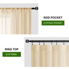 Hiasan Sheer Curtains for Living Room with Tiebacks, Light Filtering Airy Voile Drapes Lightweight Rod Pocket Window Curtains for Bedroom, Nursery, Beige, W52 x L84, 2 Panels