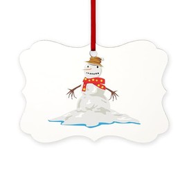 CafePress Melting Snowman Scroll Holiday Ornament 4" x 2.75"