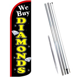 Vista Flags We Buy Diamonds (Black/Yellow) Windless Feather Banner Flag Kit (Flag, Pole, & Ground Mt)
