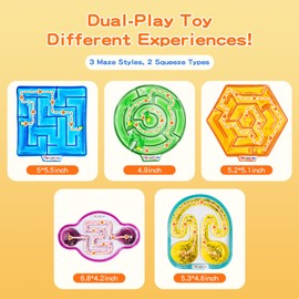 Squishy Sensory Fidget Toys for Kids - 5-Pack Maze Sensory Toy for Anxiety & Stress Relief, Calm Down Corner Supplies for Autism & Special Needs Children, Quiet Small Fidget for Classroom Prizes