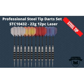 Steel Tip Darts Set - Professional 12PC Darts Steel Tip for Dartboard - Includes Steel Brass Barrels + Plastic & Aluminum Shafts + O-Ring's + Flights & Protectors + Sharpener + Wrench (22g-STC10432)