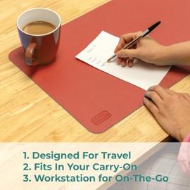 BLACK+DECKER Small Travel Desk Mat, Office Desk Pad, Computer Mat, Laptop Pad for Mobile Office, Computer Furniture Protector, Compact for Carry-On Bags, Ideal for Travel & Work (12"x 20"), Coral