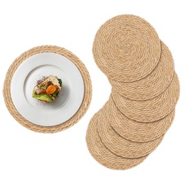 Rustic Round Placemats Set of 6, Natural Table Mats 30cm, Handmade Weave Cattail Placemats, for Dining Table Kitchen Restaurant Home Party