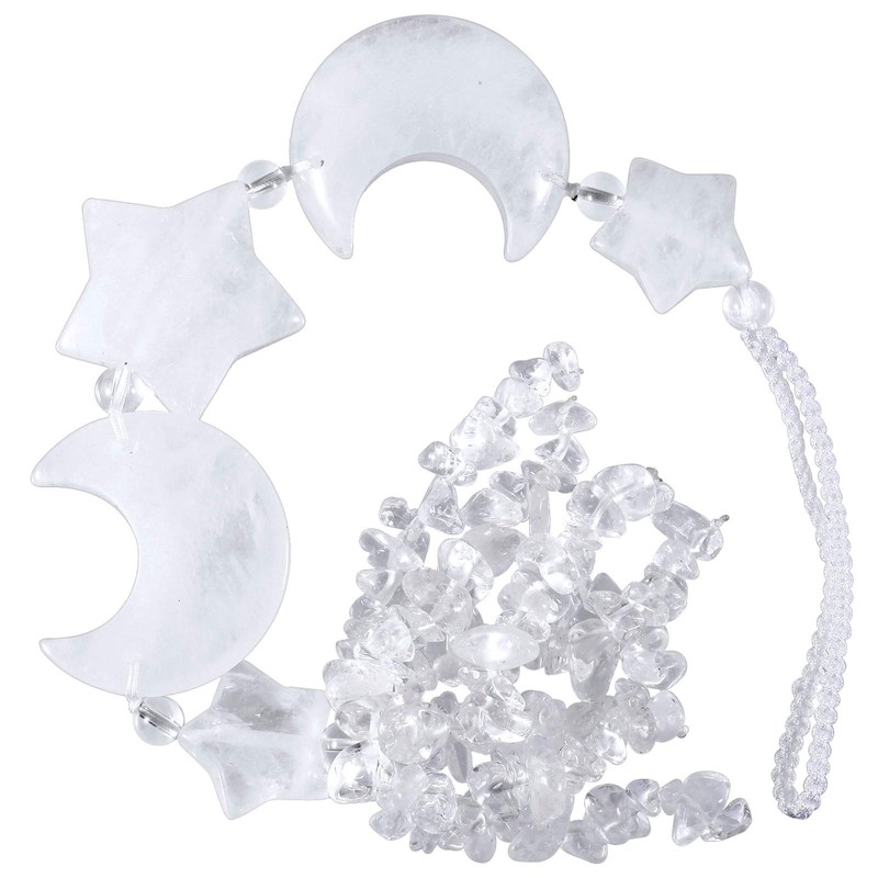 mookaitedecor Rock Crystal Moon & Star Hanging Ornament with Chip