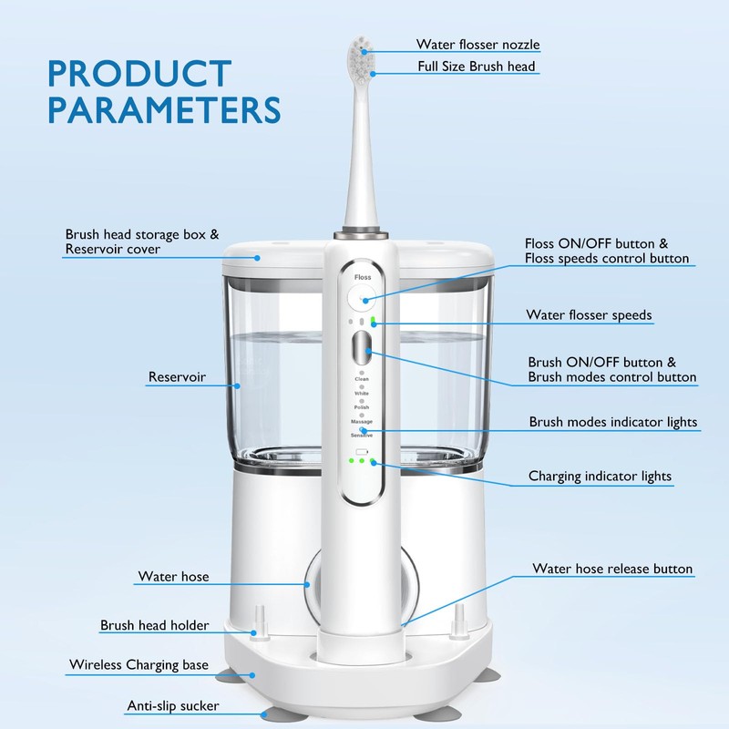 Electric Toothbrush with Water Flosser - Wireless Charging 3 in