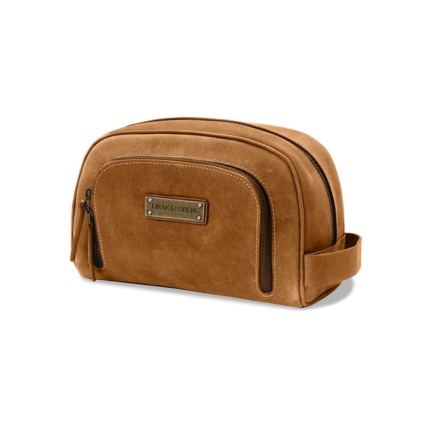 DRAKENSBERG Men's Leather Toiletry Bag 'Ben' - Classic Travel Toiletry Bag with Multiple Compartments, Vintage, Handmade, 5L, Cognac-brown, Toiletry bag