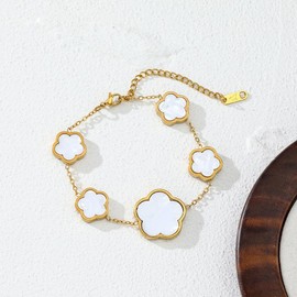 Flower Design Link Bracelet, Daily Bible Verse Bracelet,Exquisite Jewelry Valentine's Day Gift,Fashion Flower Shaped Link Bracelet, Simple All-match Stainless Steel Matching Jewelry for Women for Gift, Cute Light Luxury Summer Jewelry Accessory:_black