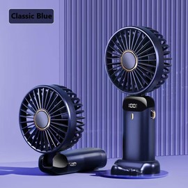 flintronic Mini Ventilator, Handventilator, Wiederaufladbar USB Ventilatoren, Faltbare Mini Lüfter mit 5 Geschwindigkeiten, Integrierter 4200mAh-Akku, für Reisen, Draußen, Zuhause, Büro (Dunkelblau)