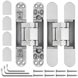 XMZ-DDUP 2Pcs 6 inch Hidden Door Hinges -Invisible Hinges for Doors, 180 Degree Swing Concealed Hinges, 3 Way Adjustable & Heavy Duty (‎Silver)