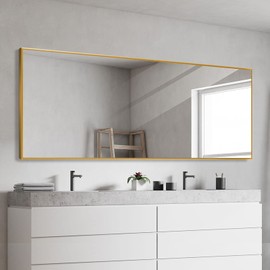 NeuType 64"x21" Full Length Mirror Floor Mirror with Standing Holder Aluminum Alloy Frame Bedroom Dressing Mirror Standing Hanging or Leaning Against Wall, Golden