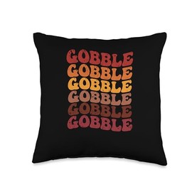 Pilgrim Costume Turkey Meat Thanksgiving Shirt Gobble Happy Thanksgiving Day Dinner Retro Vintage 60s 70s Throw Pillow, 16x16, Multicolor