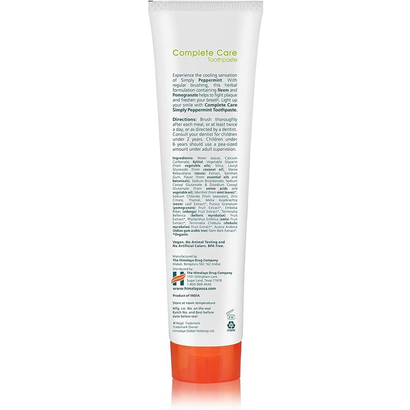 Himalaya Botanique Simply Peppermint Toothpaste, Removes Plaque & Bad Breath,