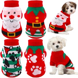 Yeyeplum 4Pcs Puppy Christmas Sweater Dog Ugly Xmas Sweater Santa Knitted Sweater Small Dog Christmas Outfit Holiday Sweater Pet Winter Knitwear Cat Turtleneck Knitwear for Pet Dog Kitten Puppy(L)