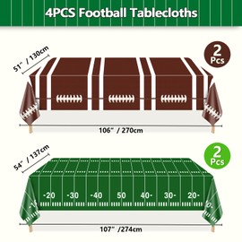 4Pcs Football Tablecloths, Rectangular 51 x 106 Inch Brown Football Table Decorations 54 x 108 Inch Green Football Field Table Covers Disposable for Kids Fans Sports Football Birthday Party Supplies
