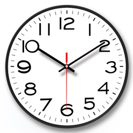 NUOVO Wall Clock Black Frame with Glass Cover Silent Ticking Movement Quartz Wall Clock Modern Quartz Design Decorative Interior Kitchen 10 Inches