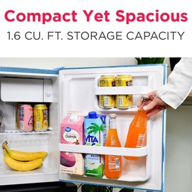 Frigidaire EFR176 Retro Compact Fridge with Chiller Mini Refrigerator with Built-in Bottle Opener for Office, Bedroom, Dorm Room or Cabin, 1.6 cu ft 16" D x 18" W x 18.5" H, Blue