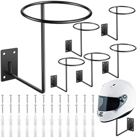 Potchen 6 Pack Helmet Hanger Wall Mount Motorcycle Helmet Rack Metal Ball Holder for Basketball Volleyball Football Multifunctional Display Hook Stand for Cap Hat Wig Riding Jacket Coat