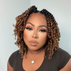 ToyoTress Tiana Passion Twist Hair - 6 Inch 8 Packs Pre-twisted Crochet Braids Ombre Brown, Short Bob Pre-looped Synthetic Braiding Hair Extensions (6 Inch, OT30-8P)