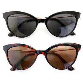 2 Pairs Women Bifocal Reading Sunglasses Outdoor Reader Glasses Cateye Vintage Black Tortoise (1 Black 1 Tortoise, 3.00)