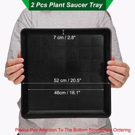 PATIKIL 21 Inch Plant Saucer Tray, 2 Pack PP Plastic Square Plant Saucer Flower Planter Drip Tray for Indoors Outdoors Patio Balcony, Black