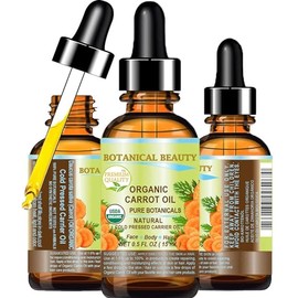 Aceite de zanahoria orgánico, 100% natural, puro botánico, prensado en frío, 0,5 onzas líquidas, 15 ml para el cuidado de la cara, cuerpo, cabello y uñas. por Botanical Beauty