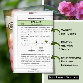 Sow Right Seeds - Balsam Tom Thumb Mix Flower Seeds for Planting - Indoors or Outdoors - Non-GMO Heirloom Packet with Instructions to Plant in Your Garden - Impatiens - Colorful Blooms (1)