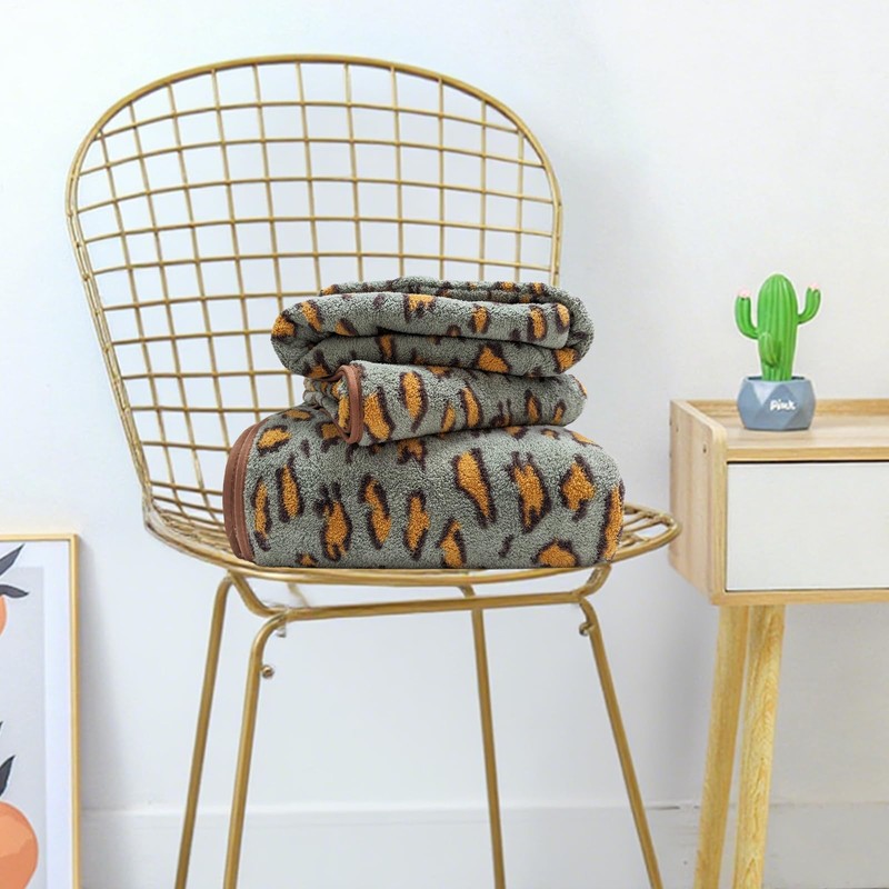 ABREEZE Leopard Print Bath Towel Set of 3 - Super
