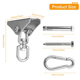 Lunyloer Heavy Duty Swing Hangers 360° Swivel Hooks with Screws, 304 Stainless Steel Swivel Hammock Hooks for Ceiling Wood Porches Hammock Chairs Gyms 400 Kg Capacity