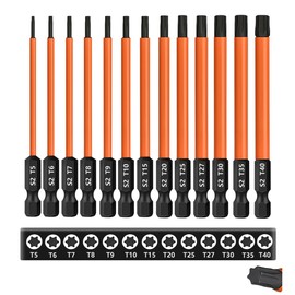 Saipor 13-Piece Torx Bit Set, 100 mm Long Torx Screwdriver Bits Set (T5-T40), S2 Steel, 1/4 Inch Hex Shank, Magnetic Long Bits for Cordless Screwdrivers