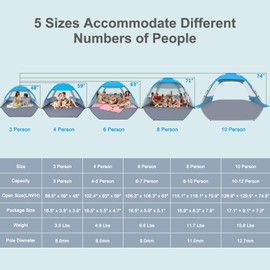 Gorich Beach Tent Sun Shelter for 3/4-5/6-7/8-10 Person with UPF 50＋ UV Protection, Lightweight & Easy Setup Beach Shade Canopy, Portable Beach Shade Tent Beach Cabana