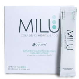 MILU | Colágeno Hidrolizado con Magnesio y Vitamina C | 30 Sobres individuales de 11g (1Caja) | Suplemento Alimenticio Sin Saborizantes - Sin Olor - Sin Azúcar | Péptidos de Colágeno Porcino | Apto para dietas Keto