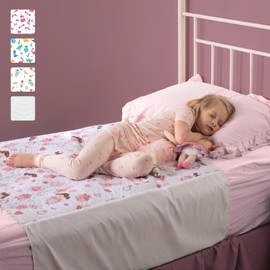 IMPROVIA® Pee Pads for Kids - Bed wetting Pads for Kids Potty Training Bed mats for Toddlers Waterproof Reuseable Washable Absorbent, Non Slip - Doll Design - Twin Size 34”x36 (2 Pack)