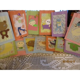 New 8 Asstd Handmade Neutral Baby Shower Favor Bags, 5.25x8.38x3.35 Favor Bags