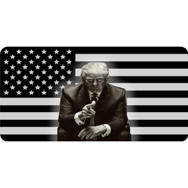 Trump On Black and White U.S. Flag Photo License Plate