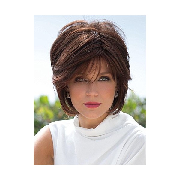 Reese Wig Avg Cap Color Chocolate Swirl - Noriko Wigs Women's Tousled Bob Synthetic Short Choppy Layers Side Fringe Open Weft