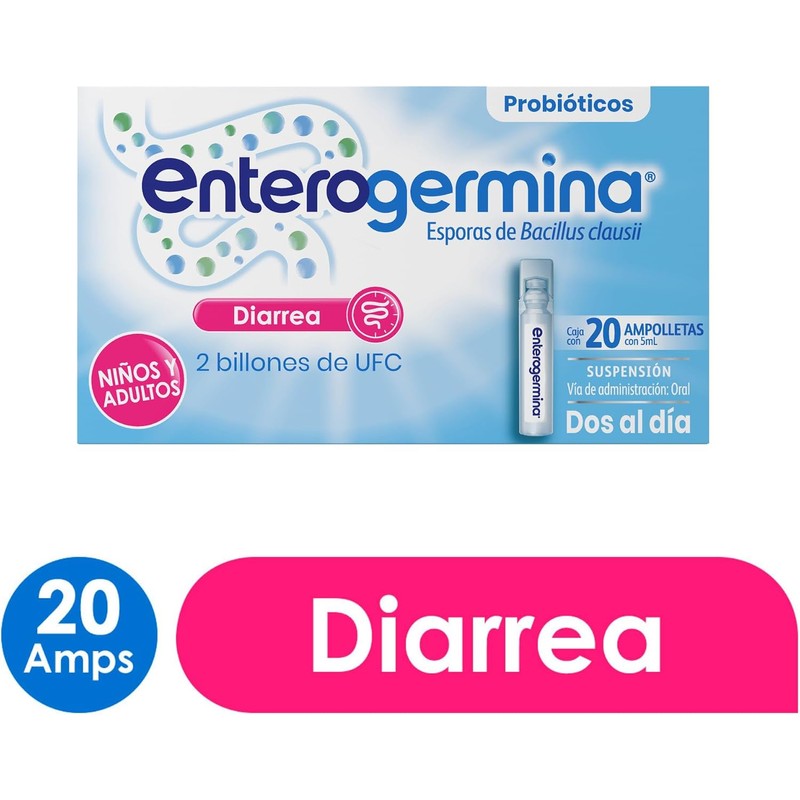 Enterogermina probióticos 2 billones, vial sin refrigeración, 20 amps.