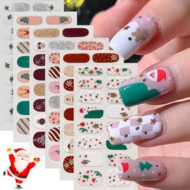6Pcs Christmas Gel Nail Stickers Glitter Snowflake Nail Polish Strips Self Adhesive Santa Claus Xmas Tree Cute Gel Nail Strips Winter Christmas Nail Polish Stickers for Women DIY Manicure Decorations